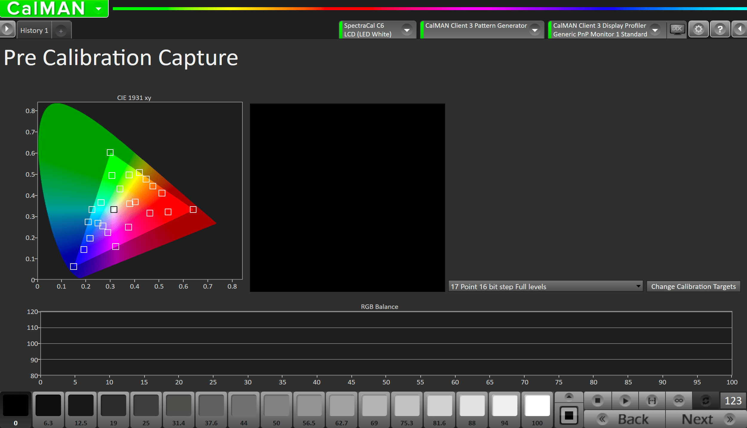 Calman pre calibration capture interface