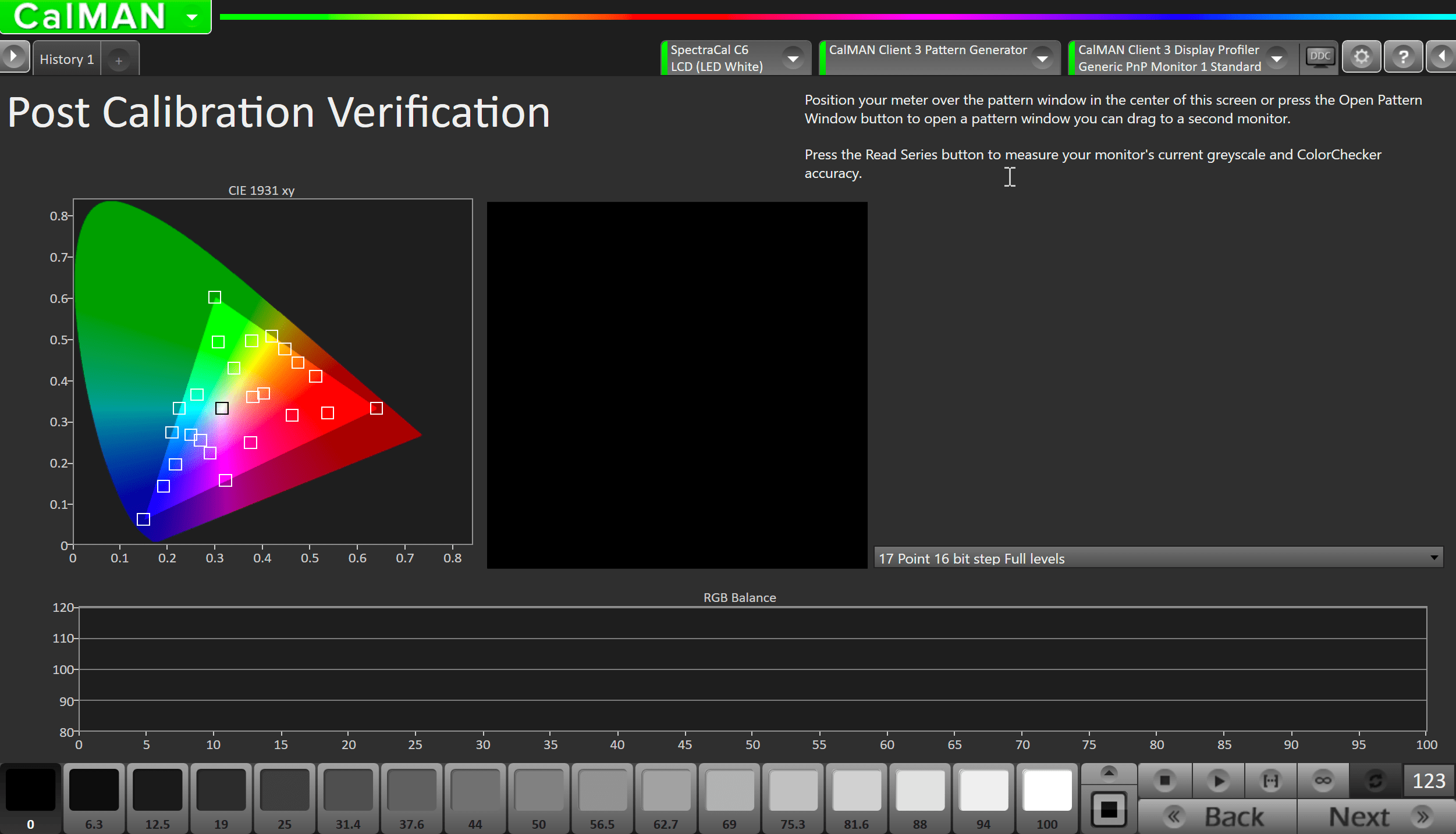 Calman post calibration verification interface