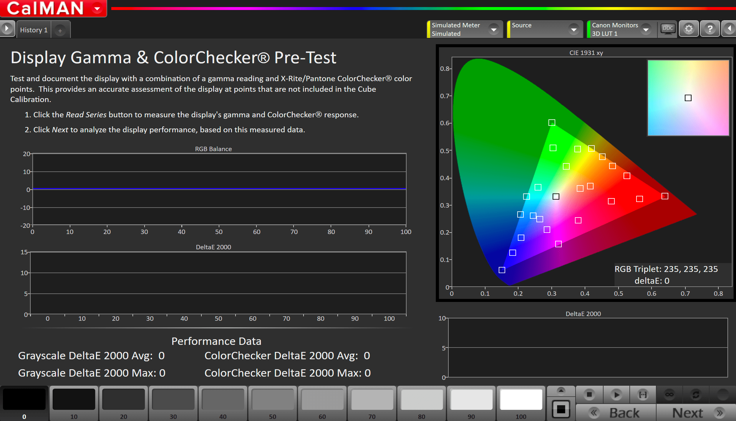 take readings of your display before the calibration Display Gamma & ColorChecker Pre-Test