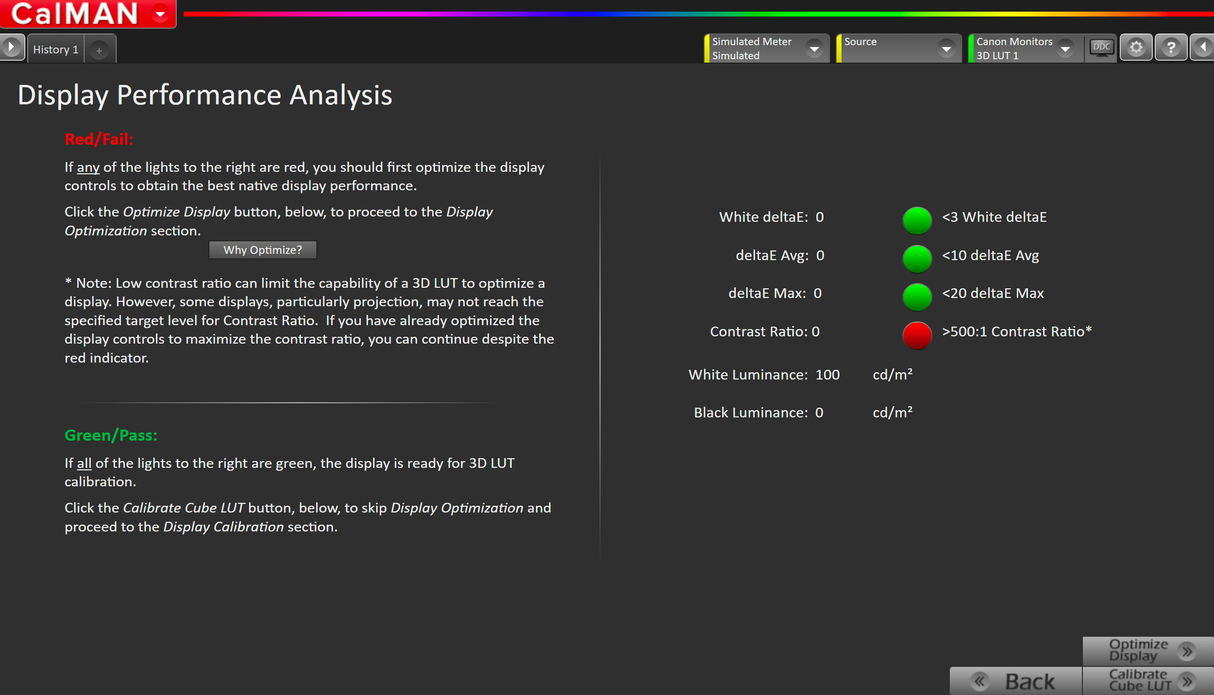 Display Performance Analysis Red/Fail Green/Pass